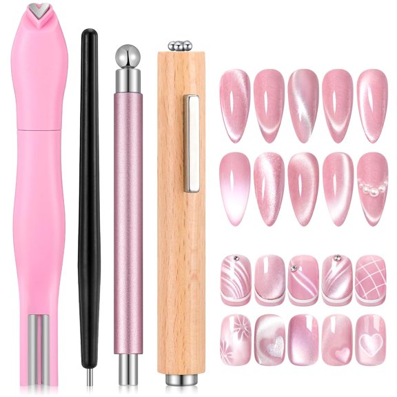 4 Pcs Cat Eye Magnet, Multi-Function Nail Magnet Pen Heart Magnet for Cat Eye Gel Polish, Cat Eye Nail Magnet Tool for Nail Art Design Home Salon Studio DIY