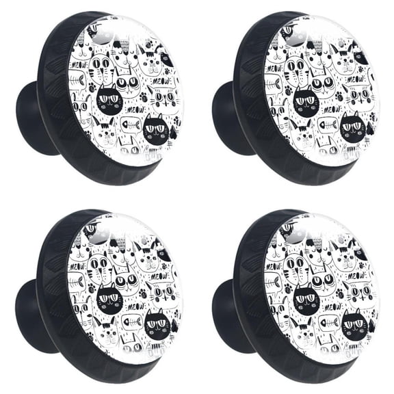 4 Pcs Cat Faces Pattern Knobs for Kitchen Cabinet Cupboard Dresser Bookcase Drawer Pulls Handles Round Home Decor