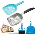 thumbnail image 1 of 4 Pcs Cat Litter Scoop Set, Large Metal Cat Litter Scoop Long Comfy Handle Fast Sifting Deep Shovel with Small Holes Cat Poop Scoop Hand Brush Small Dustpan, 1 of 7