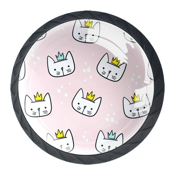 4 Pcs Cat Princess Pink Knobs for Kitchen Cabinet Cupboard Dresser Bookcase Drawer Pulls Handles Round Home Decor
