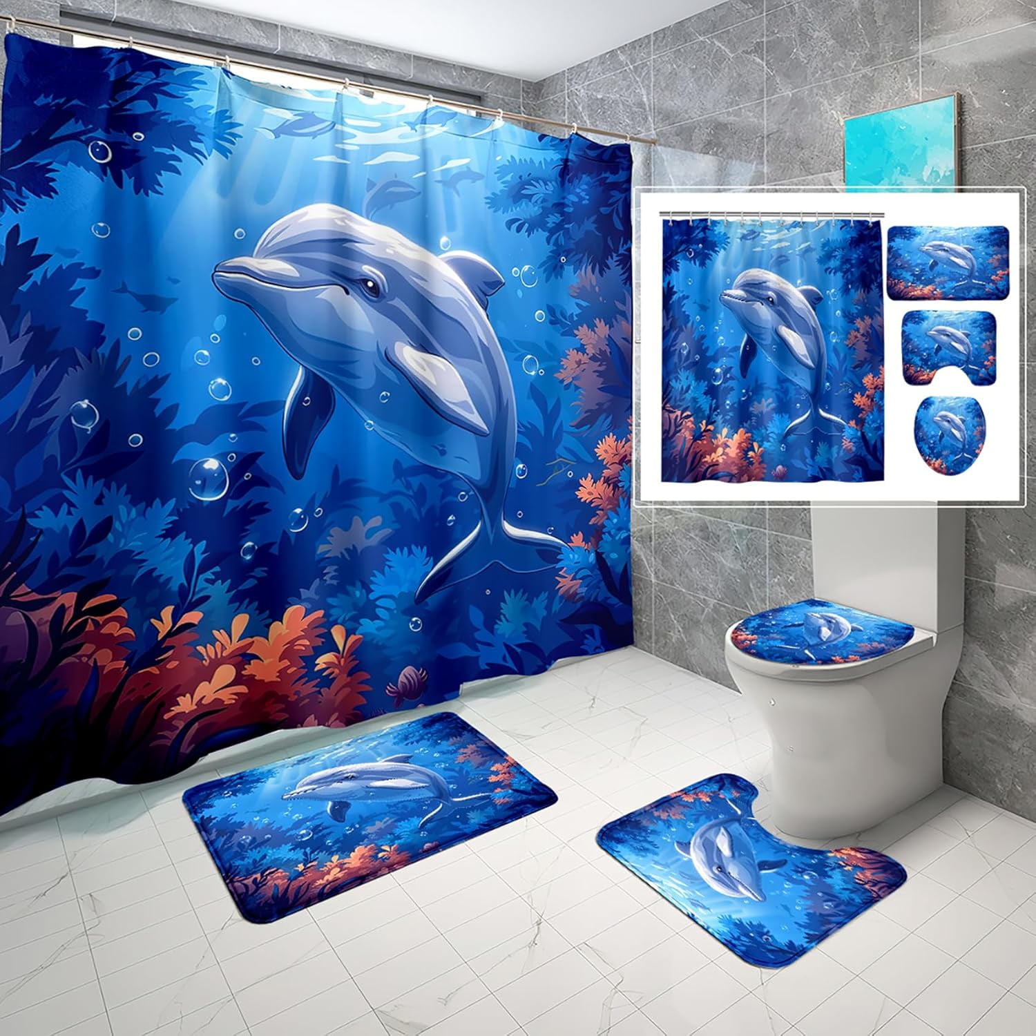 4 Pcs Cat Shower Curtain Set - Funny Cat Riding Bird Shower Curtain ...