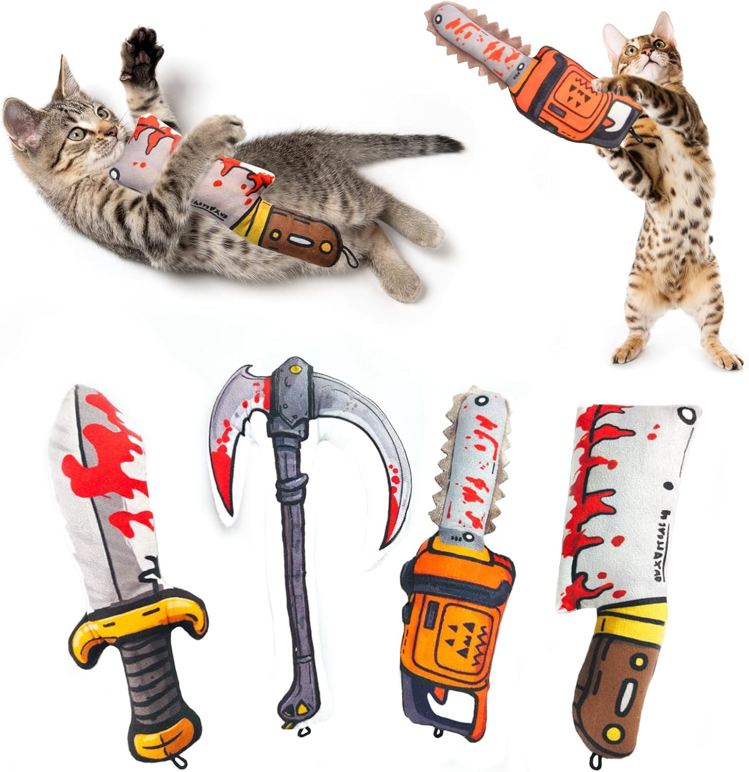 4 Pcs Cat Toys, Cartoon Colorful Style Horror Funny Knife Catnip Cat ...