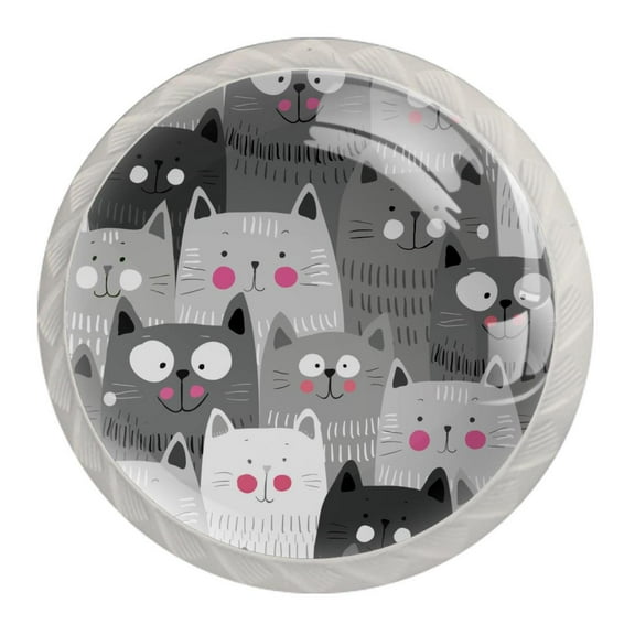 4 Pcs Cats Grey Kitty Knobs for Kitchen Cabinet Cupboard Dresser Bookcase Drawer Pulls Handles Round Home Decor