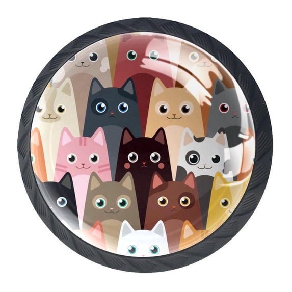 4 Pcs Cats Grey Yellow Knobs for Kitchen Cabinet Cupboard Dresser Bookcase Drawer Pulls Handles Round Home Decor