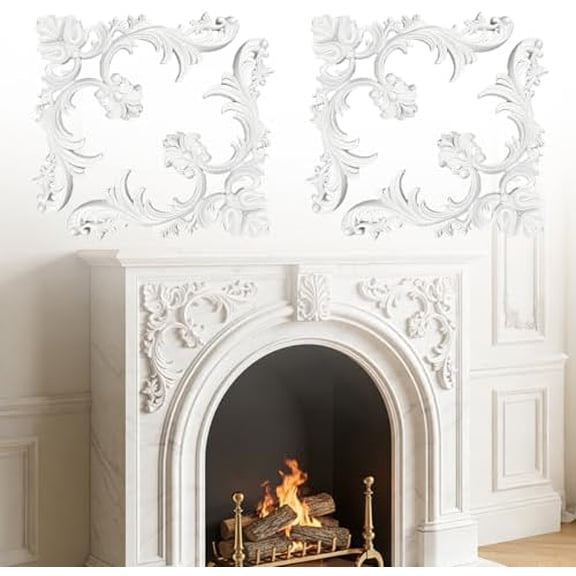 4 Pcs Ceiling Medallion Set,13.4 x 13.4 in Corner Ceiling Molding with Floral Patterns,PU Ceiling Trim French Style Accent Wall Kit for Interior Medallion Ceiling and Wall Decor