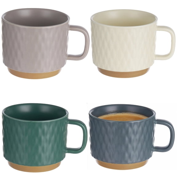 4 Pcs Ceramic Coffee Mugs, 14.5 oz Large Capacity Textured Modern Cups with Comfortable Grip, Stylish Stackable Coffee Mugs for Tea, Espresso, Dishwasher & Microwave Safe