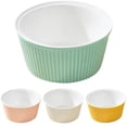 thumbnail image 1 of 4 Pcs Ceramic Ramekins Oven Safe, 10.1 fl oz Porcelain Souffle Dishes for Baking, Stackable Pudding Bowls with Vertical Striped Design, Blue Yellow White Pink, 4.5 x 4.5 x 2.2 in, 1 of 7