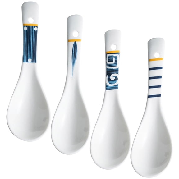 4 Pcs Ceramic Spoon Household Flatware Kitchen Sampling Bulk Chinese Soup Spoons