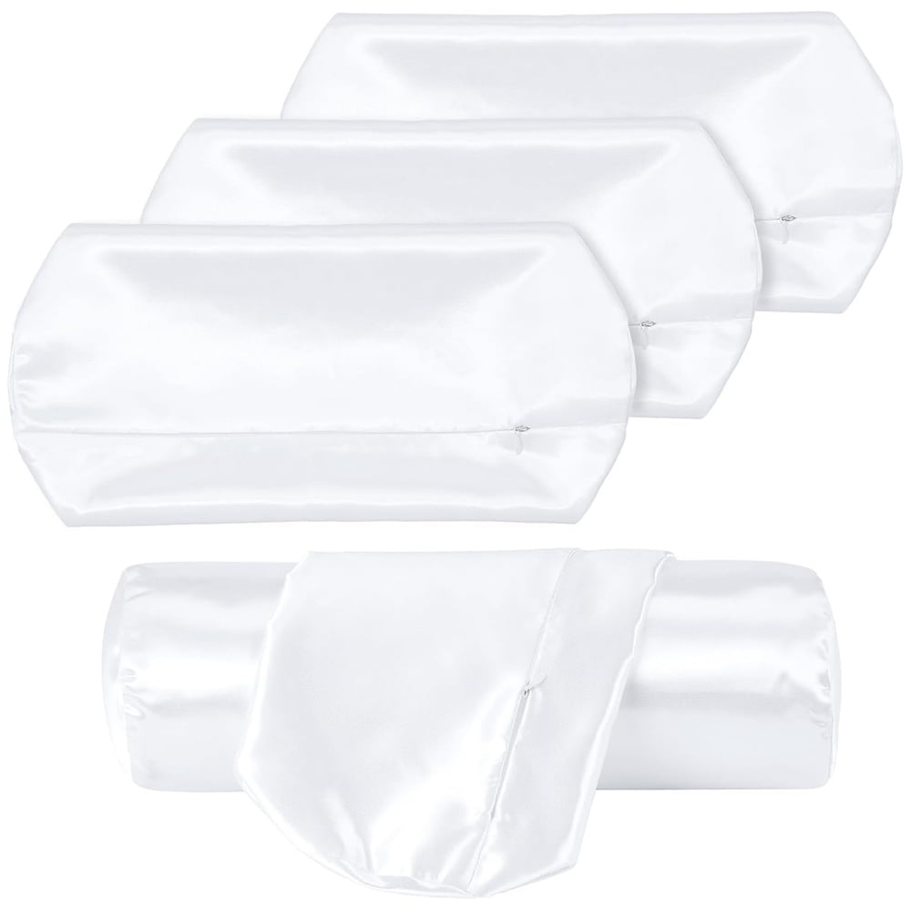 4 Pcs Cervical Pillow Cover,Neck Roll Pillow Case,Round Neck Bolster Pillow Covers,Silk Satin Cylinder Pillowcases with Zipper,Breathable Memory Pillow Cushion,for Home Travel White