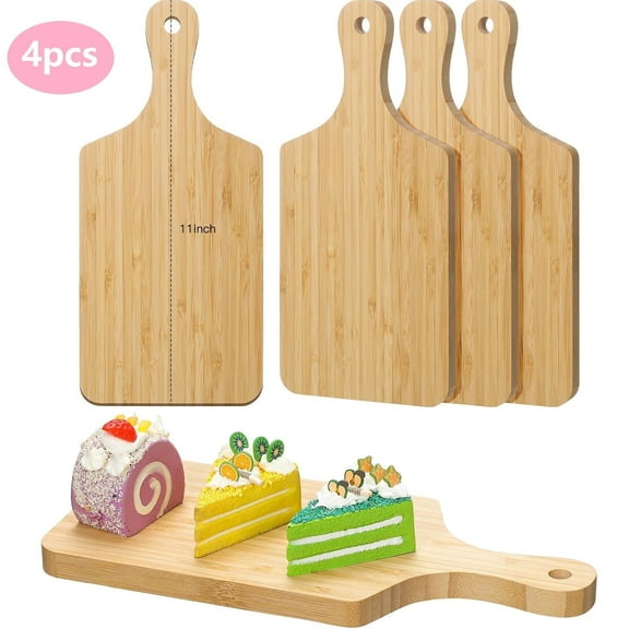 4 Pcs Charcuterie Boards,11x5 In Wood Cutting Boards, Cutting Board with Handle, Bamboo Board for Kitchen, Bread Cheese Serving Board Charcuterie Boards