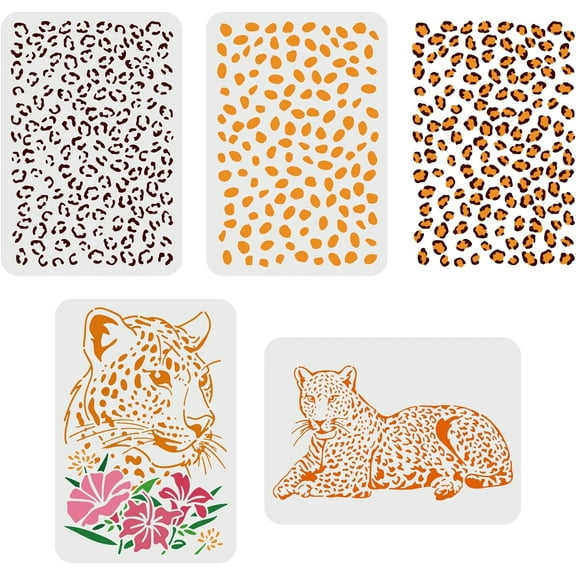 4 Pcs Cheetah Leopard Print Stencils A4 Size 11.7x8.3 inch Flower Panther Pattern Stencil Reusable DIY Animal Template for Painting on Crafts Wood Fabric Wall Furniture Home Decor