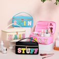 thumbnail image 1 of 4 Pcs Chenille Letter Makeup Bag Set with Zipper and Handle - Pink, Blue, Black, Beige, 1 of 5
