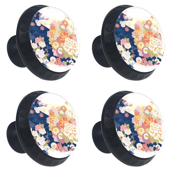 4 Pcs Cherry Peony Maple Leaf Knobs for Kitchen Cabinet Cupboard Dresser Bookcase Drawer Pulls Handles Round Home Decor