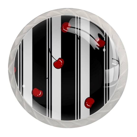 4 Pcs Cherry Stripe Knobs for Kitchen Cabinet Cupboard Dresser Bookcase Drawer Pulls Handles Round Home Decor
