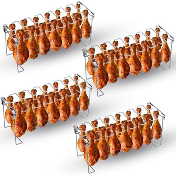 4 Pcs Chicken Leg and Wing Rack for Grill 14 Slots Stainless Steel BBQ Chicken Drumsticks Holder Roaster Stand for Smoker Oven Charcoal Grill$$Garden & Patio