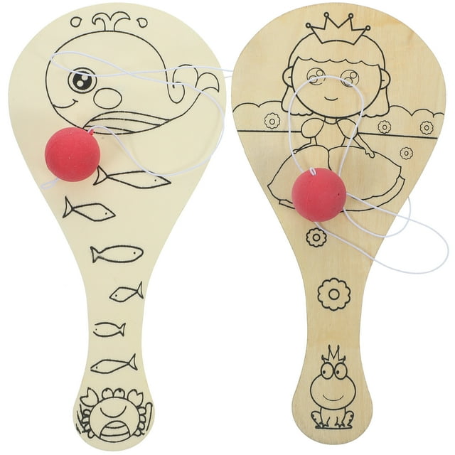 4 Pcs Children's Toys Kids Playsets Racket Chip Handpainted Graffiti Slices Wooden Blank Blocks