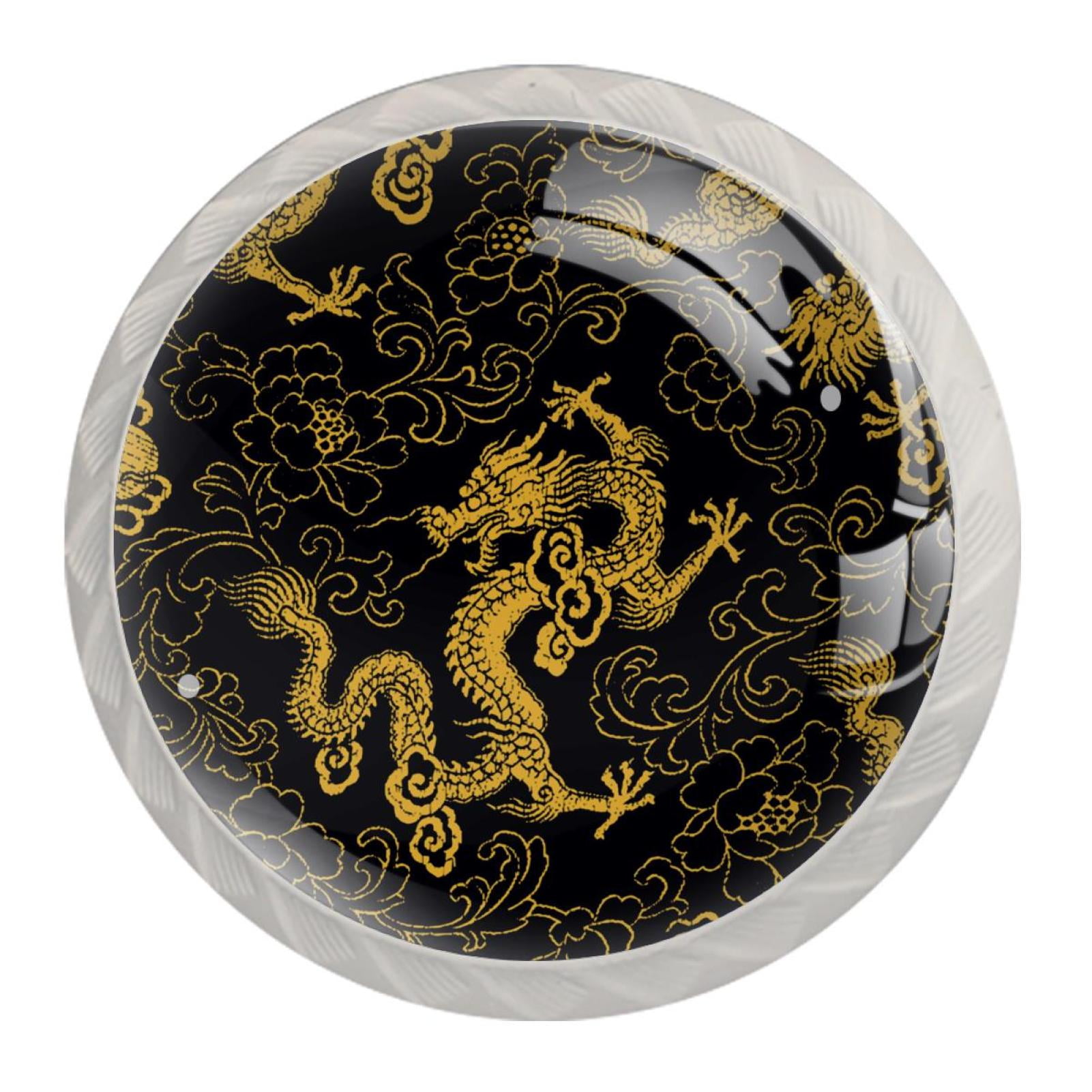 4 Pcs Chinese Golden Dragon Knobs for Kitchen Cabinet Cupboard Dresser Bookcase Drawer Pulls Handles Round Home Decor