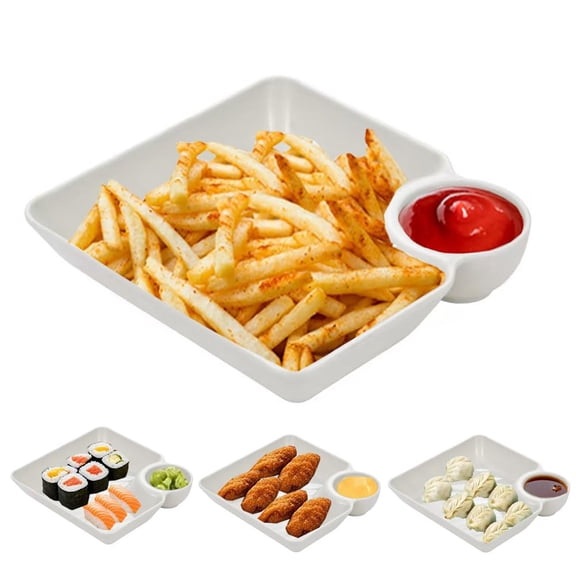 4 Pcs Chips and Salsa Serving Dish Plates, Veggie Platter Dipping Serving Trays with Sauce Rack for Buffet Family Party Appetizer Sushi Taco Salsa Charcuterie Barbecue Plate, Reusable