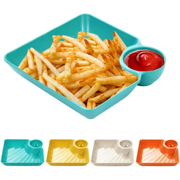 4 Pcs Chips and Salsa Serving Dish Plates, Veggie Platter Dipping Serving Trays with Sauce Rack for Buffet Family Party Appetizer Sushi Taco Salsa Charcuterie Barbecue Plate, Reusable (Mixed Colors)