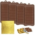 thumbnail image 1 of 4 Pcs Chocolate Moulds with 100 Gold Foil Wrappers, FineGood Non-Stick Chocolate Bar Moulds ChocolateBreak-Apart Silicone Bar Maker, 1 of 7