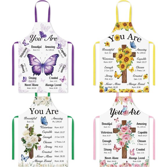 4 Pcs Christian Sunflower Aprons for Women Religious Aprons Bible Verse Apron First Communion gifts for Women
