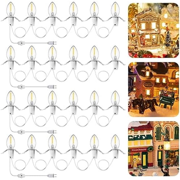 4 Pcs Christmas 6 E12 LED Light Village Cord Accessory Cord and Outlet 11.48ft Christmas Village Light with On/Off Switch Plugs for Houses and Craft Decoration, White$$Tools & Hardware Other