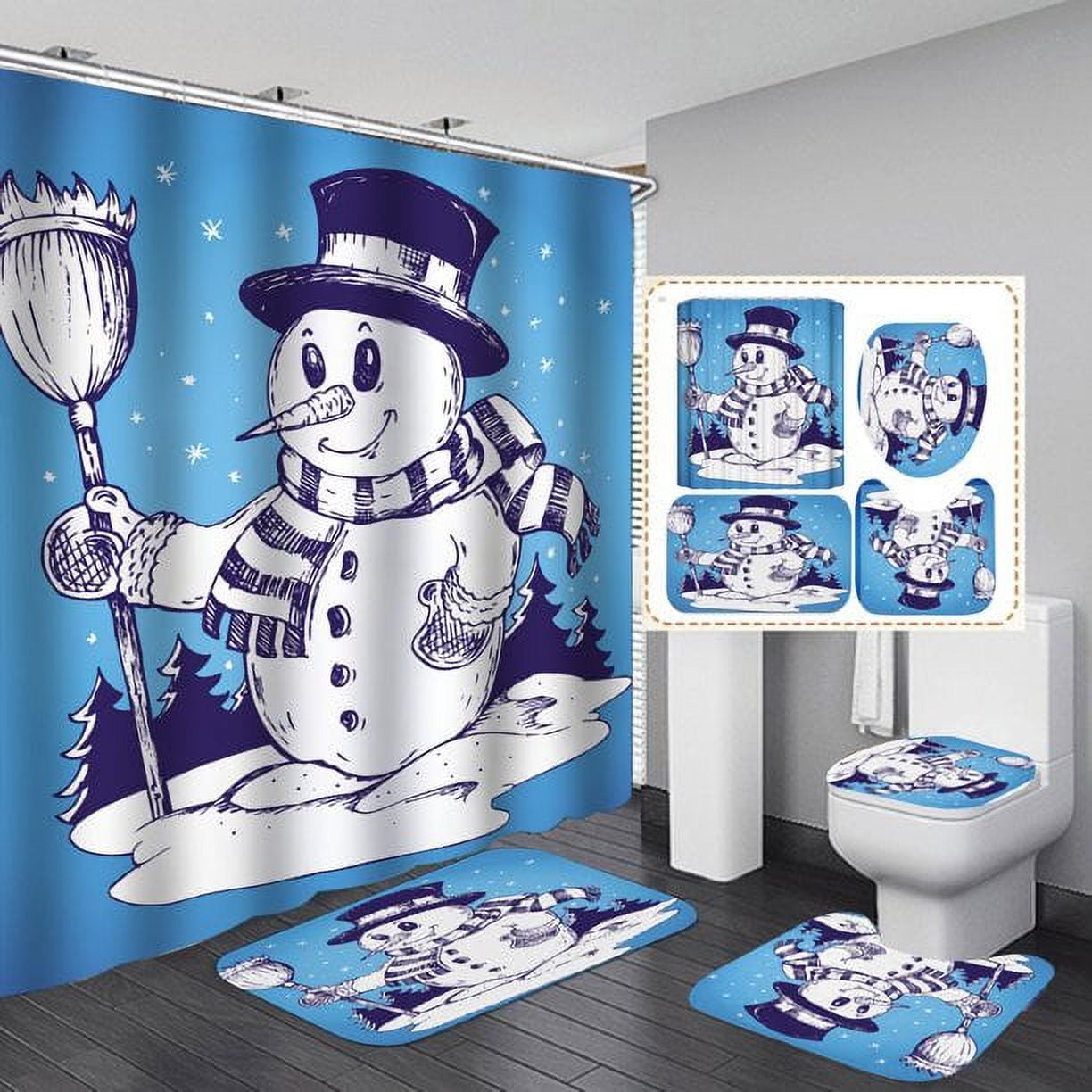 4 Pcs Christmas Bathroom Decor Set,Christmas Shower Curtain Sets, Xmas