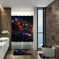 4 Pcs Christmas Bathroom Shower Curtain Sets,Santa Tree Bells Bath