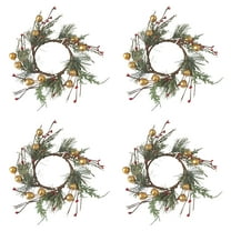 4 Pcs Christmas Candle Rings Wreath Decorations Artificial Leaves Candlestick Garland Candle Ring Red Berry Pinecones Wreaths Candle Ring Holder for Christmas Wedding Home Table Centerpiece