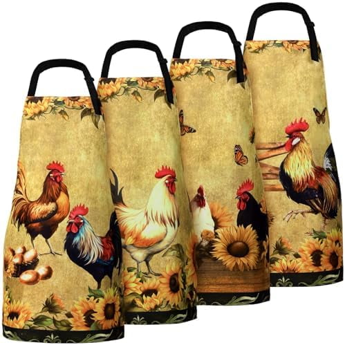 4 Pcs Christmas Chicken Aprons for Women Rooster Print Apron Waterproof Adjustable for Kitchen Cooking