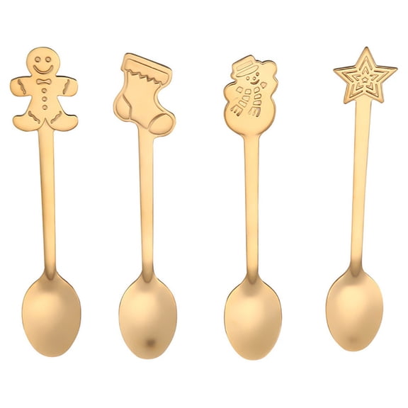 4 Pcs Christmas Decorative Spoon Set,Fancy Mini Dessert Spoons,Creative Mixing Tea Spoon,Stainless Chocolate Spoons for Drinks Espresso Milkshake Jam,Star, Stocking, Snowman, Gingerbread Man Shaped
