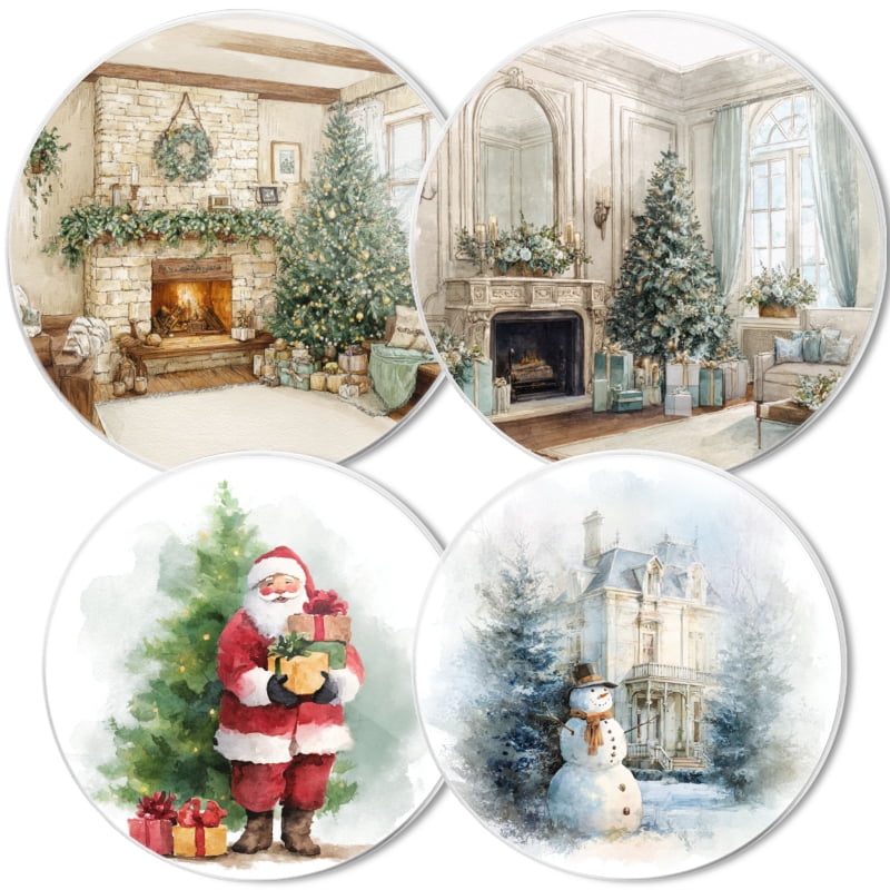 4 Pcs Christmas Gas Stove Burner Cap Set, Christmas Snowy Winter Scene Durable Round Gas Stove Burner Covers Set of 4 for Kitchen Xmas Decor, 8 Inches and 10 Inches