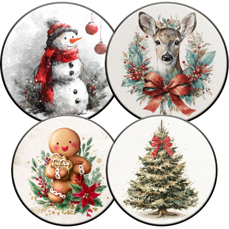 4 Pcs Christmas Gas Stove Burner Cap Set, Christmas True Snowman Deer and Gingerbread Man Durable Round Gas Stove Burner Covers Set of 4 for Kitchen Xmas Decor, 8 Inches and 10 Inches