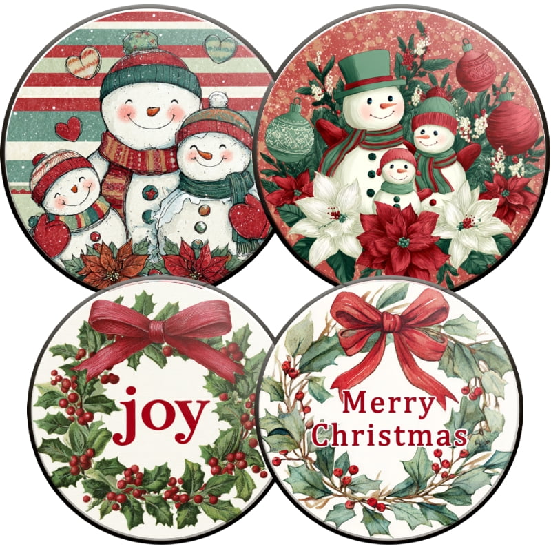 4 Pcs Christmas Gas Stove Burner Cap Set, Merry Christmas Joy with Black Border Durable Round Gas Stove Burner Covers Set of 4 for Kitchen Xmas Decor, 8 Inches and 10 Inches