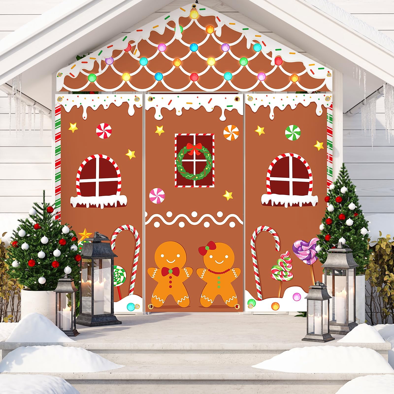 4 Pcs Christmas Gingerbread House Door Cover Decoration Candy Hanging ...