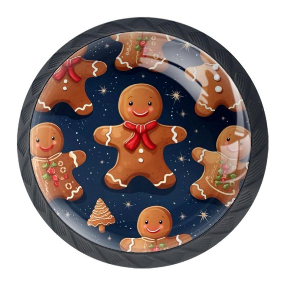 4 Pcs Christmas Gingerbread Man Knobs for Kitchen Cabinet Cupboard Dresser Bookcase Drawer Pulls Handles Round Home Decor
