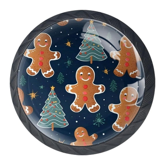 4 Pcs Christmas Gingerbread Man Knobs for Kitchen Cabinet Cupboard Dresser Bookcase Drawer Pulls Handles Round Home Decor