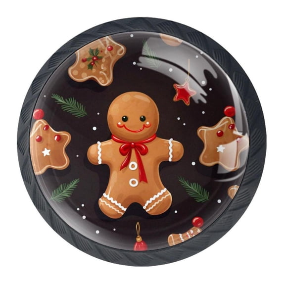4 Pcs Christmas Gingerbread Man Knobs for Kitchen Cabinet Cupboard Dresser Bookcase Drawer Pulls Handles Round Home Decor