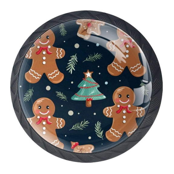 4 Pcs Christmas Gingerbread Man Knobs for Kitchen Cabinet Cupboard Dresser Bookcase Drawer Pulls Handles Round Home Decor
