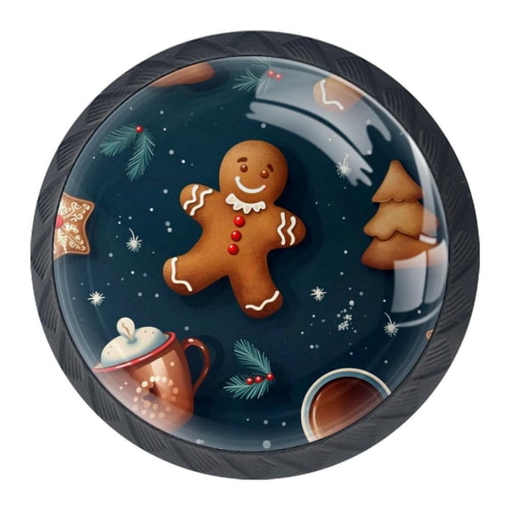 4 Pcs Christmas Gingerbread Man Knobs for Kitchen Cabinet Cupboard Dresser Bookcase Drawer Pulls Handles Round Home Decor