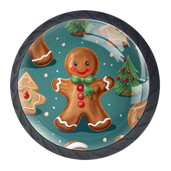 4 Pcs Christmas Gingerbread Man Knobs for Kitchen Cabinet Cupboard Dresser Bookcase Drawer Pulls Handles Round Home Decor