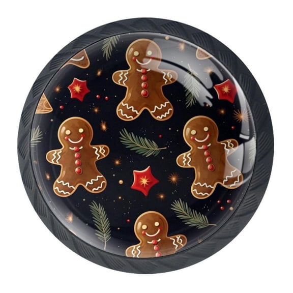 4 Pcs Christmas Gingerbread Man Knobs for Kitchen Cabinet Cupboard Dresser Bookcase Drawer Pulls Handles Round Home Decor