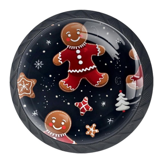 4 Pcs Christmas Gingerbread Man Knobs for Kitchen Cabinet Cupboard Dresser Bookcase Drawer Pulls Handles Round Home Decor