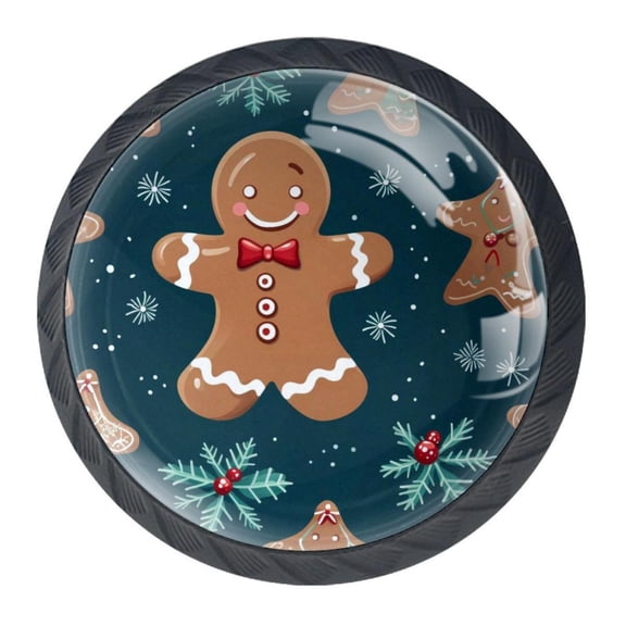 4 Pcs Christmas Gingerbread Man Knobs for Kitchen Cabinet Cupboard Dresser Bookcase Drawer Pulls Handles Round Home Decor