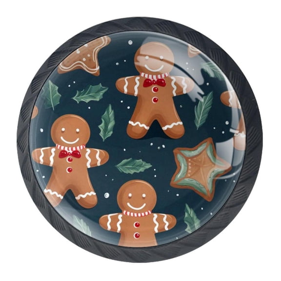4 Pcs Christmas Gingerbread Man Knobs for Kitchen Cabinet Cupboard Dresser Bookcase Drawer Pulls Handles Round Home Decor
