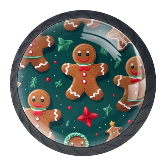 4 Pcs Christmas Gingerbread Man Knobs for Kitchen Cabinet Cupboard Dresser Bookcase Drawer Pulls Handles Round Home Decor