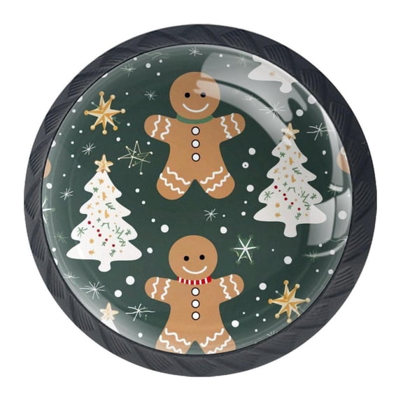 4 Pcs Christmas Gingerbread Man Knobs for Kitchen Cabinet Cupboard Dresser Bookcase Drawer Pulls Handles Round Home Decor