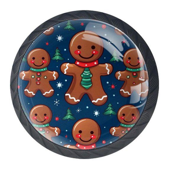 4 Pcs Christmas Gingerbread Man Knobs for Kitchen Cabinet Cupboard Dresser Bookcase Drawer Pulls Handles Round Home Decor