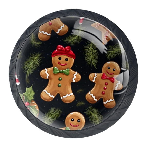 4 Pcs Christmas Gingerbread Man Knobs for Kitchen Cabinet Cupboard Dresser Bookcase Drawer Pulls Handles Round Home Decor