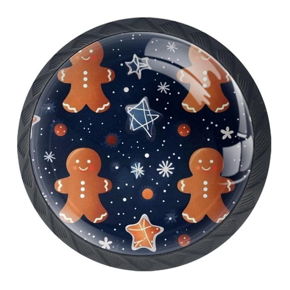 4 Pcs Christmas Gingerbread Man Knobs for Kitchen Cabinet Cupboard Dresser Bookcase Drawer Pulls Handles Round Home Decor